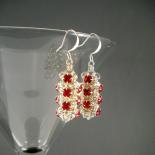 Japanese Chain Maille Earrings in Red Swarovski Crystal