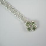 Chain Maille Flower Pendant Necklace in Peridot Green Swarovski Crystal