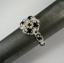 Chain Maille Flower Ring in Jet Black Swarovski Crystal